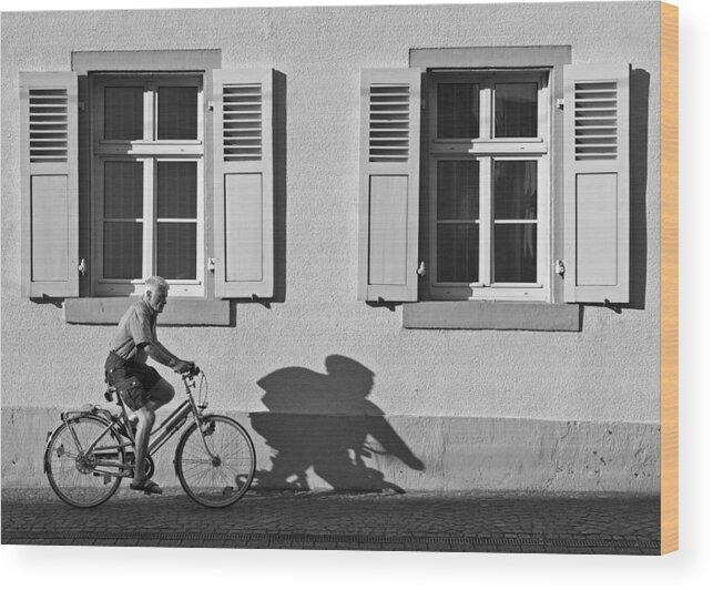 Black & White Wood Print featuring the photograph Promenade of a Shadow by Jean-Pierre Ducondi