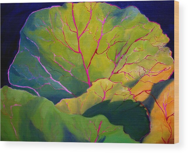 Vegetables Wood Print featuring the painting Purple Cabbage at Sunrise by Maria Hunt