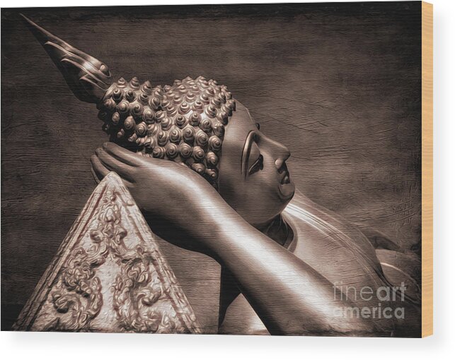 Hdr Wood Print featuring the photograph Reclining Buddha by Adrian Evans