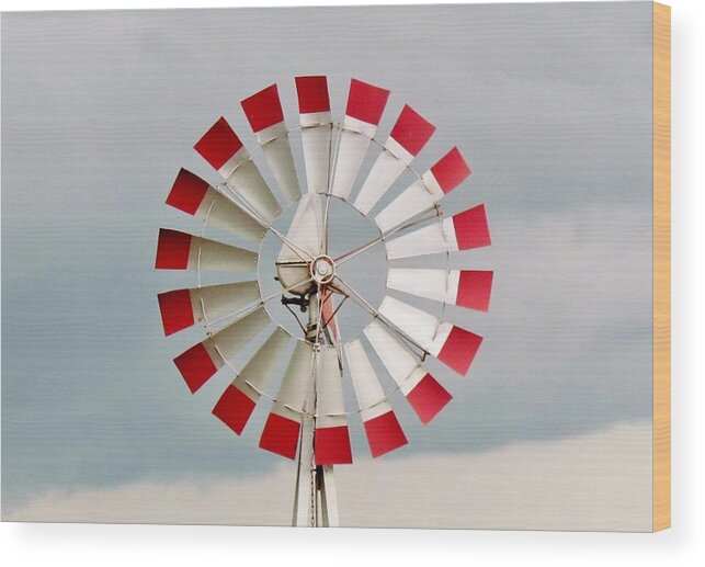 Red Wood Print featuring the photograph Red and White Windmill by Cynthia Guinn