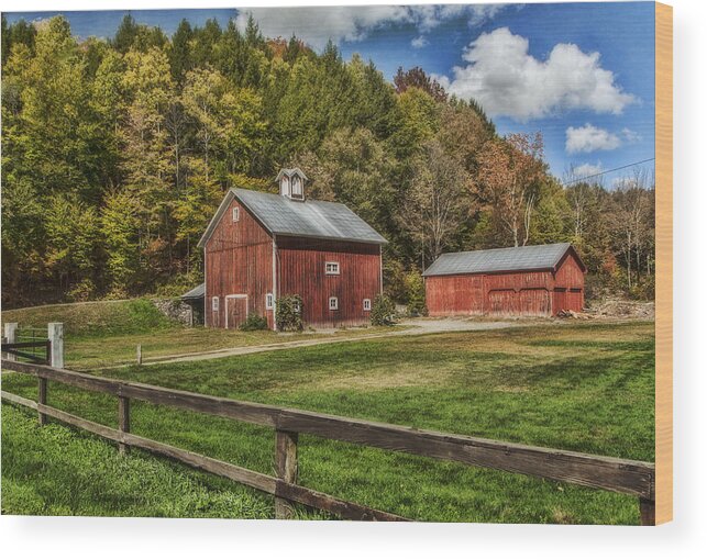 Farm Wood Print featuring the photograph Red Barn Farm by Cathy Kovarik