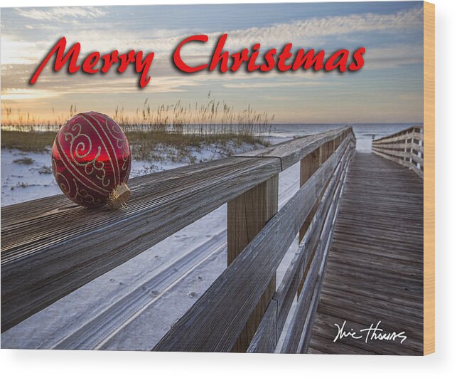 Christmas Wood Print featuring the digital art Red Bulb on the Rail by Michael Thomas