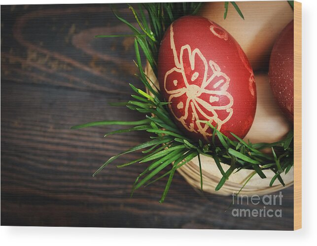 Easter Wood Print featuring the photograph Red easter eggs by Jelena Jovanovic