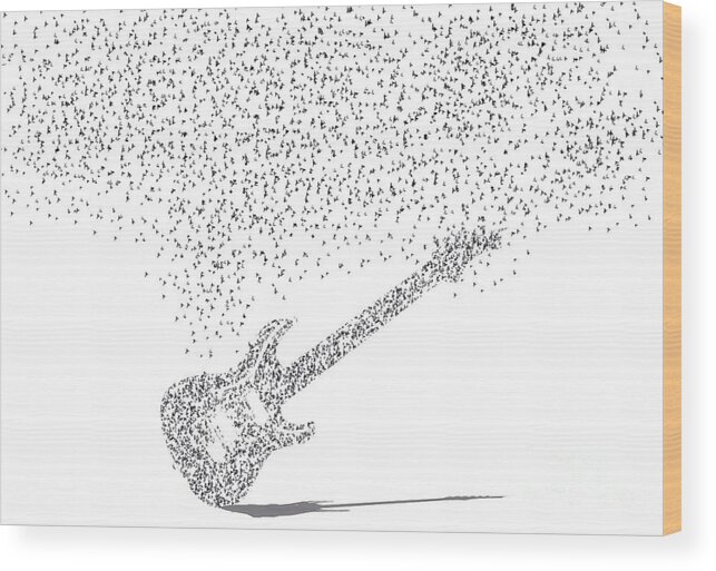 Guitar Wood Print featuring the digital art Rising Tunes by Trilby Cole