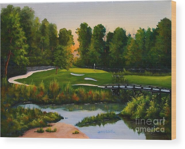Golf Wood Print featuring the painting River Course #16 by Jerry Walker