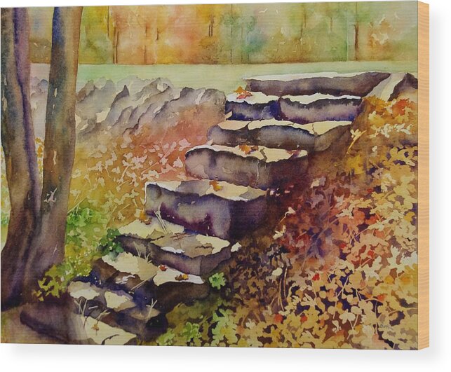 Rocks Wood Print featuring the painting Rock Steps by Beth Fontenot