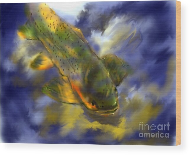Fish Wood Print featuring the pastel Rocky Mountain Trout by Jim Fronapfel