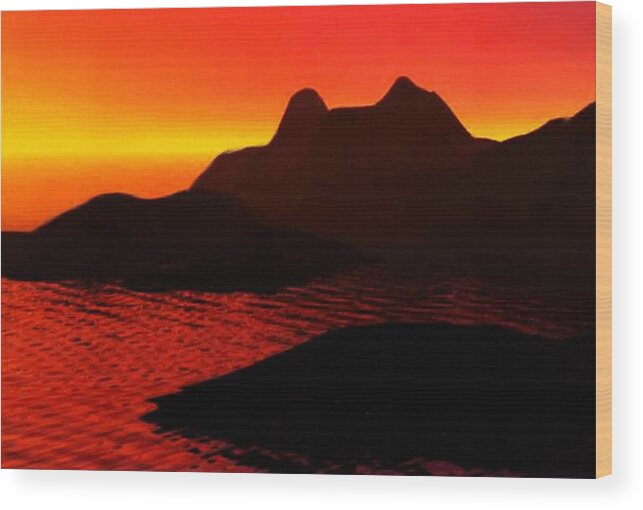 Attractive Wood Print featuring the digital art Rocky Sunset by P Dwain Morris