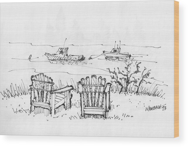The Island Inn Wood Print featuring the drawing Room for Two Monhegan Island 1993 by Richard Wambach