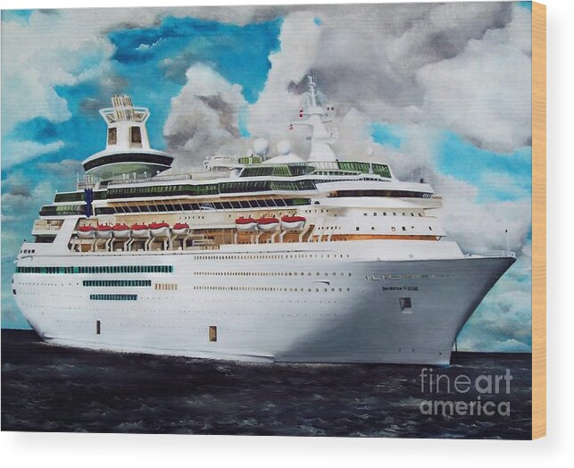 Ship Wood Print featuring the painting Royal Caribbean Sovereign of the Seas by Kenneth Harris
