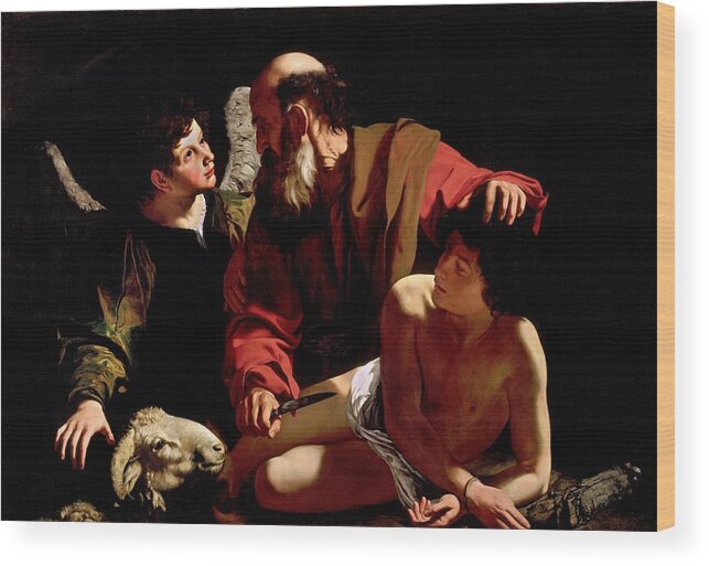 Sacrifice Of Isaac Wood Print featuring the painting Sacrifice of Isaac by Michelangelo Caravaggio