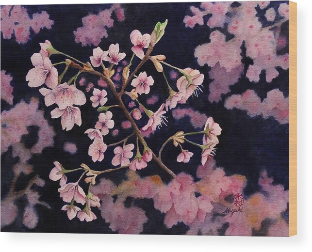 Cherry Blossom Wood Print featuring the painting Sakura in Blue by Kelly Miyuki Kimura