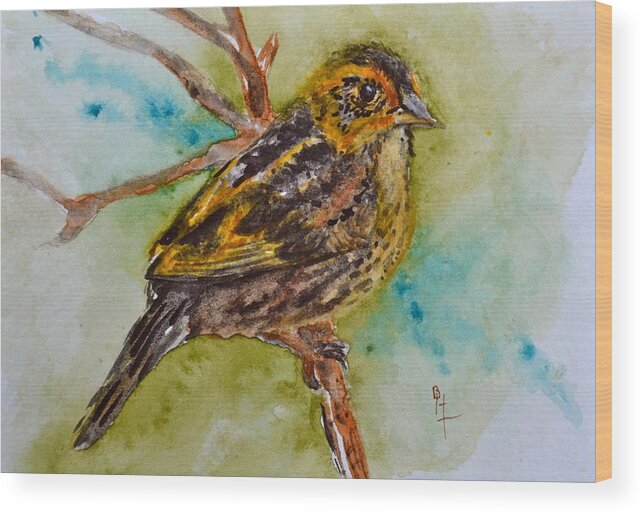 Saltmarsh Sparrow Wood Print featuring the painting Saltmarsh Sparrow by Beverley Harper Tinsley