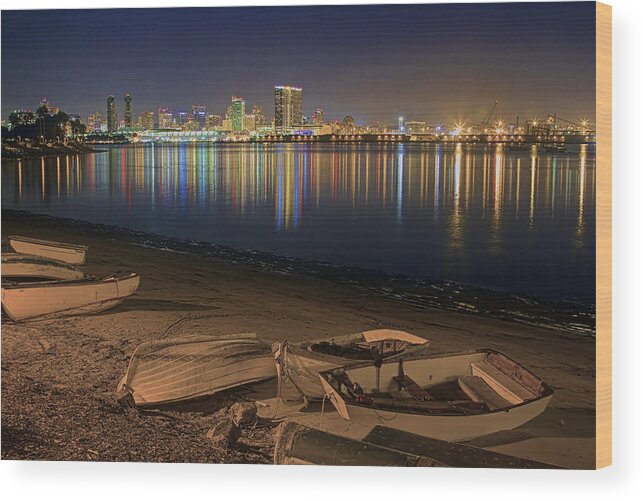 Landscape Wood Print featuring the photograph San Diego Harbor Lights by Gary Holmes