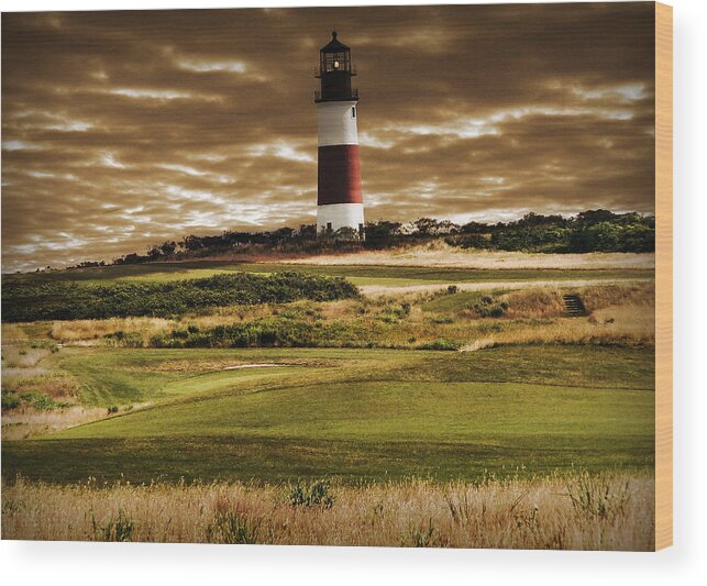 Great Landscape Wood Print featuring the photograph Sankaty Head Lighthouse in Nantucket by Mitchell R Grosky