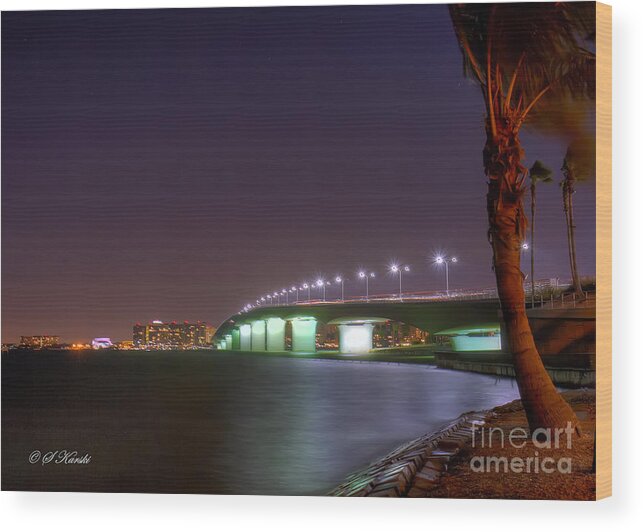 Fl Wood Print featuring the photograph Sarasota Skyline at Night by Sue Karski