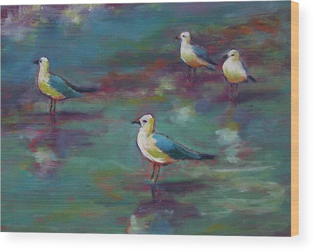 Sea Gulls Wood Print featuring the painting Sea Gulls Beach Bums by Carol Jo Smidt