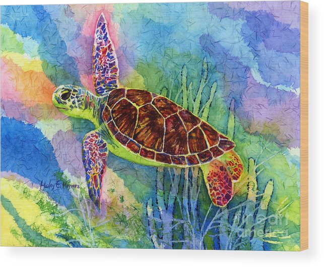 Turtle Wood Print featuring the painting Sea Turtle by Hailey E Herrera