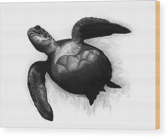 Sea Turtle Wood Print featuring the drawing Sea Turtle by Leara Nicole Morris-Clark
