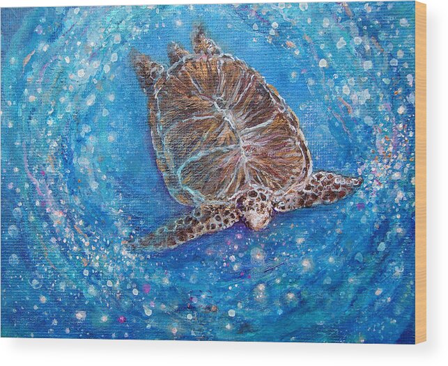 Sea Turtle Wood Print featuring the painting Sea Turtle Mr. Longevity by Ashleigh Dyan Bayer