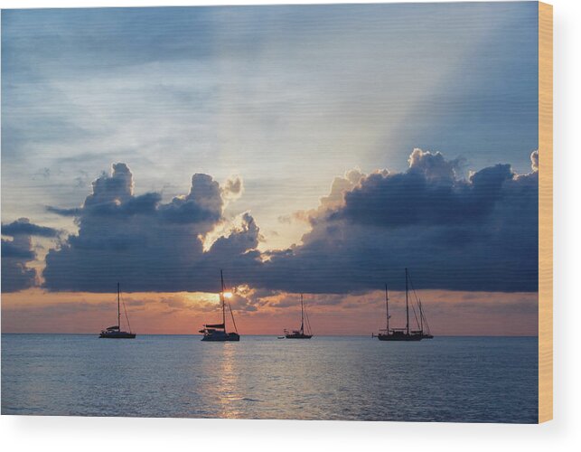 Scenics Wood Print featuring the photograph Serene Scenic Sea At Sunset With Yachts by Jaminwell