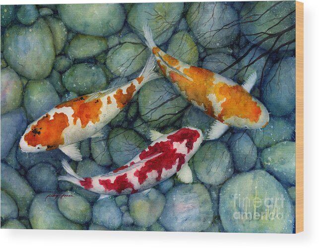 Koi Wood Print featuring the painting Serenity Koi by Hailey E Herrera