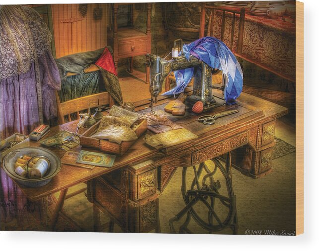 Savad Wood Print featuring the photograph Sewing Machine - Sewing Machine IV by Mike Savad