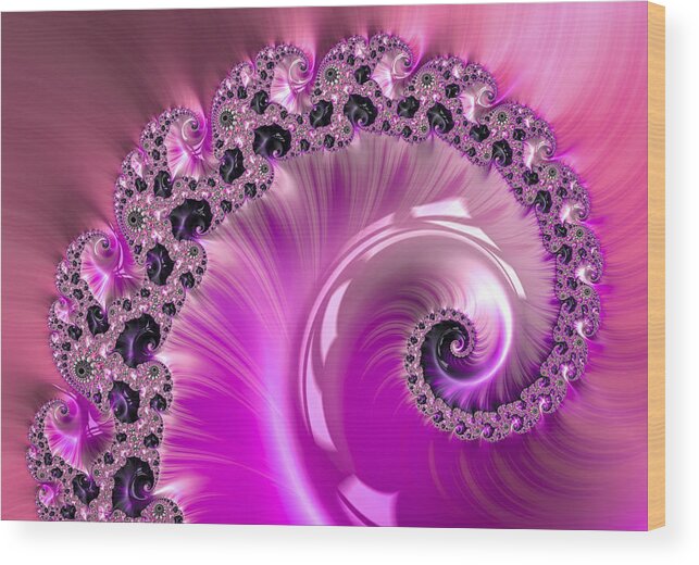 Pink Wood Print featuring the digital art Shiny pink fractal spiral by Matthias Hauser