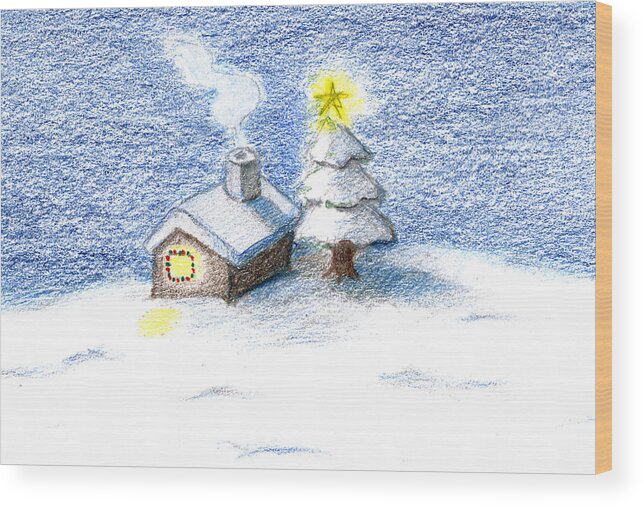 Silent Night Wood Print featuring the drawing Silent Night by Keiko Katsuta