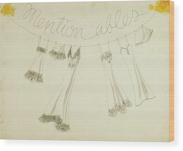 Exterior Wood Print featuring the digital art Six Pieces Of Underwear On A String by W. Mury