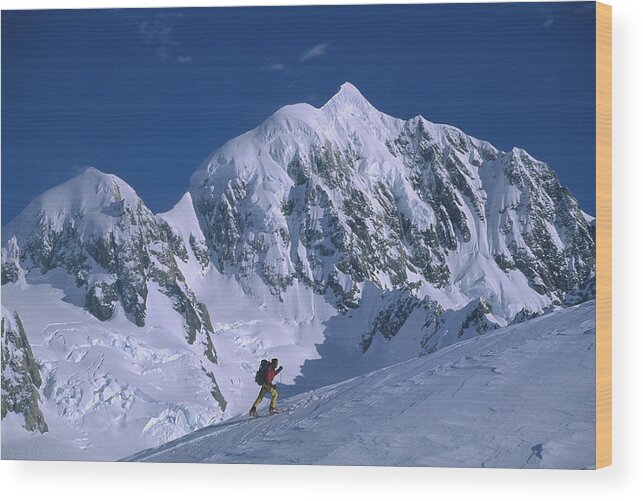 Feb0514 Wood Print featuring the photograph Skiier Nearing Von Bulow Peak New by Colin Monteath