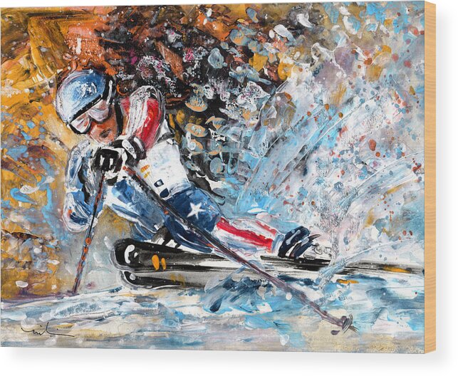 Sports Wood Print featuring the painting Skiing 04 by Miki De Goodaboom