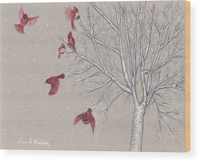 Birds Wood Print featuring the drawing Snow Birds by Nicole I Hamilton