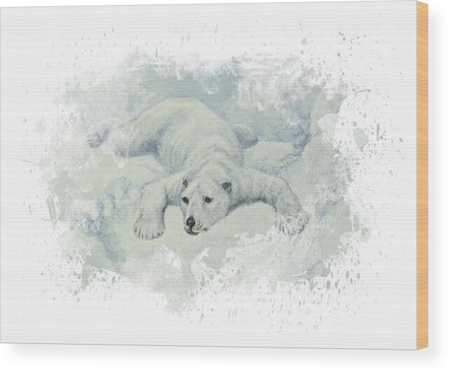 Polar Bear Wood Print featuring the digital art Snow Storm by Aged Pixel