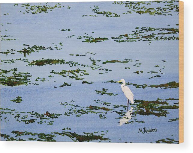 Egret Wood Print featuring the painting Snowy Egret by Mike Robles