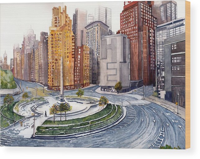 Watercolor Wood Print featuring the painting Solitary NYC by Gerald Carpenter