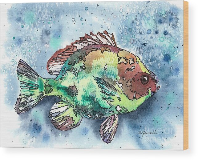 Fish Wood Print featuring the painting Something's Fishy by Barbara Jewell