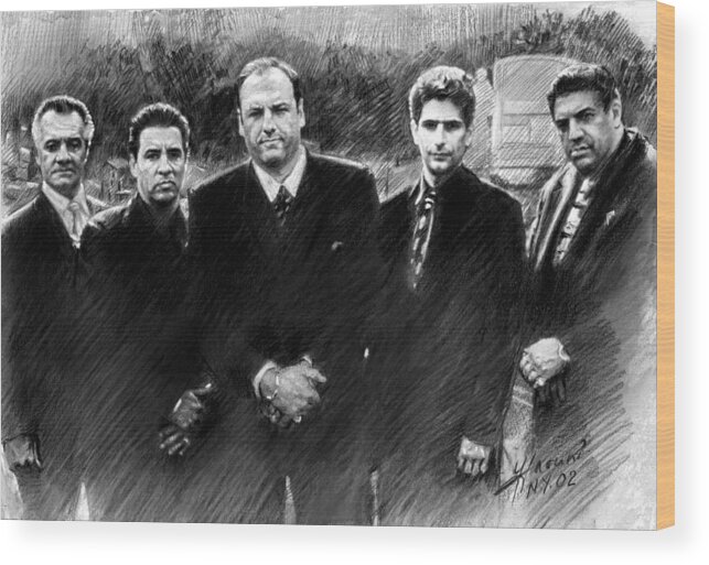 James Gandolfini Wood Print featuring the drawing Sopranos James Gandolfini by Viola El