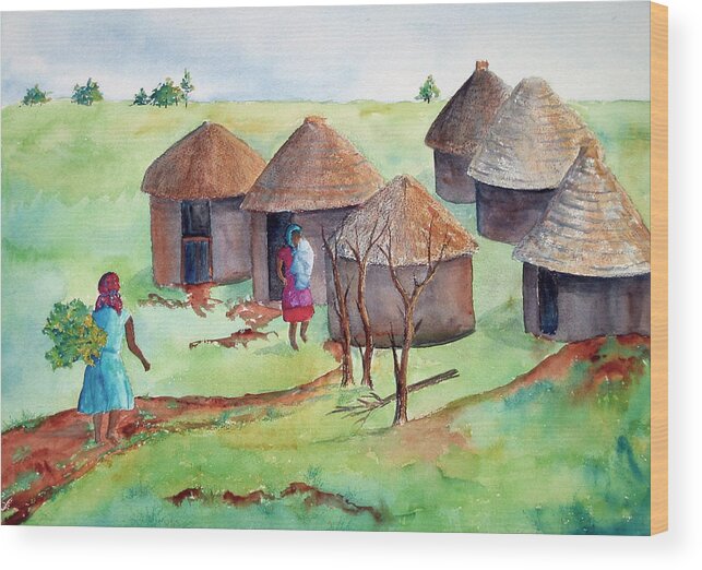 South Africa Wood Print featuring the painting South African Village by Patricia Beebe
