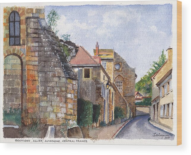 Stonework Wood Print featuring the painting Souvigny Eclectic architecture in a village in Central France by Dai Wynn