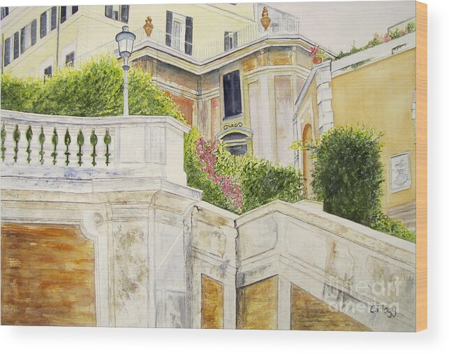 Spanish Steps Wood Print featuring the painting Spanish Steps by Carol Flagg