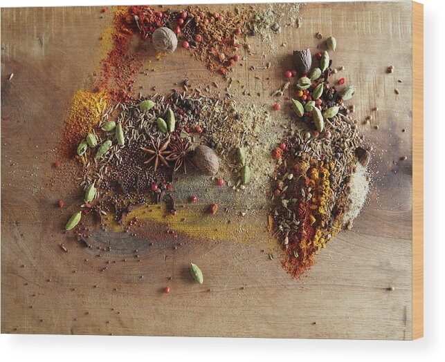 San Francisco Wood Print featuring the photograph Spices Piled On Wood Surface by Maren Caruso