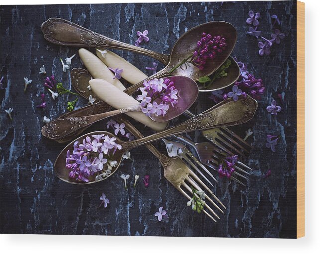 Flowers Wood Print featuring the photograph Spoons&flowers by Aleksandrova Karina