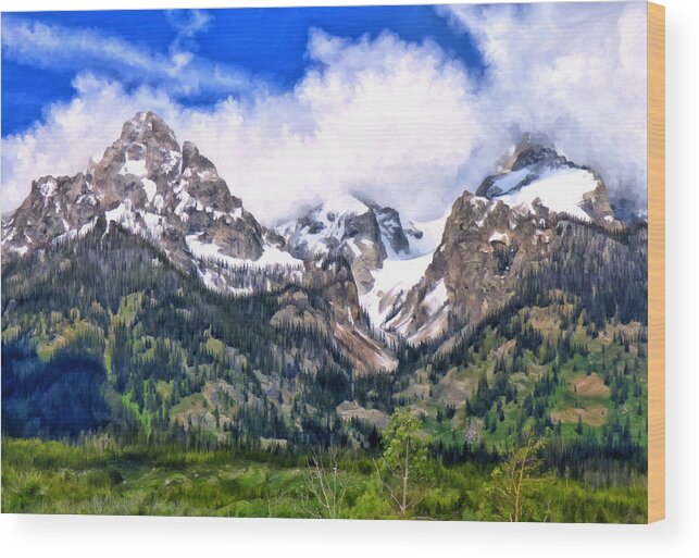  Wood Print featuring the painting Spring in the Grand Tetons by Michael Pickett
