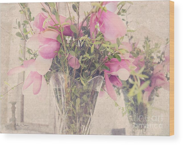 Spring Magnolias Wood Print featuring the photograph Spring Magnolias by Sally Simon