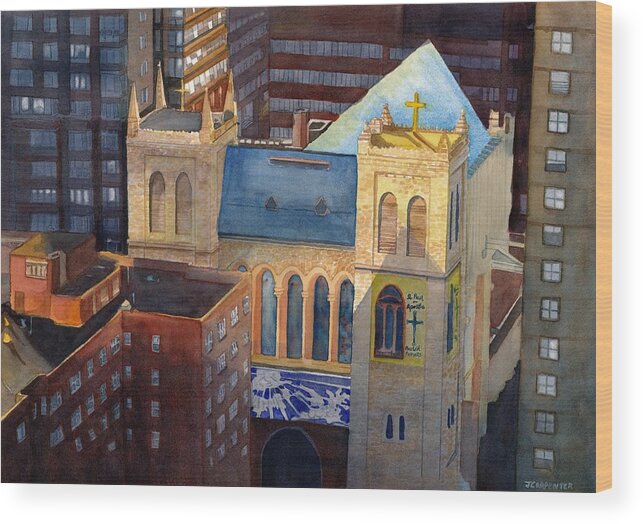 Church Wood Print featuring the painting St Pauls NYC by Gerald Carpenter