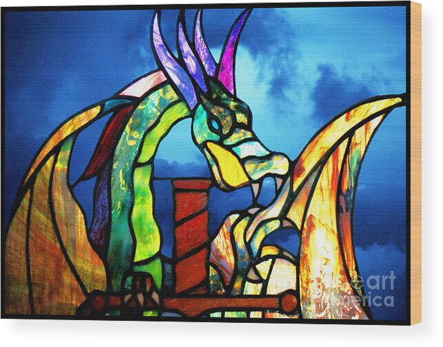 Dragon Wood Print featuring the photograph Stained Glass Dragon by Ellen Cotton