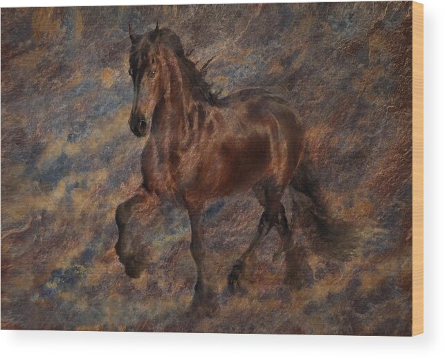 Friesian Stallion Wood Print featuring the photograph Star of the Show by Melinda Hughes-Berland