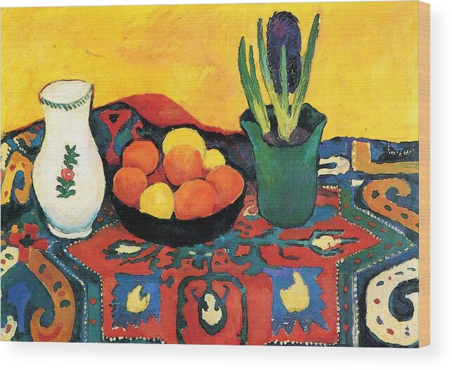 Still Life Wood Print featuring the painting Still Life Hyacinths Carpet by Pam Neilands