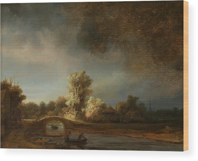 Stone Bridge Wood Print featuring the painting Stone Bridge by Rembrandt